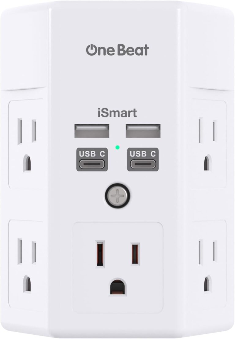 Read more about the article One Beat 1680J 3 Side Power Strip Multi Plug Expander, Surge Protector, 5 Outlets Extender, 4 USB Ports (USB C), Wall Mount Charger, Outlet Splitter Adapter for Home, Travel, Office, ETL Listed, White