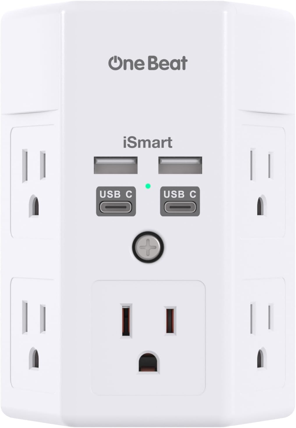 Read more about the article One Beat 1680J 3 Side Power Strip Multi Plug Expander, Surge Protector, 5 Outlets Extender, 4 USB Ports (USB C), Wall Mount Charger, Outlet Splitter Adapter for Home, Travel, Office, ETL Listed, White