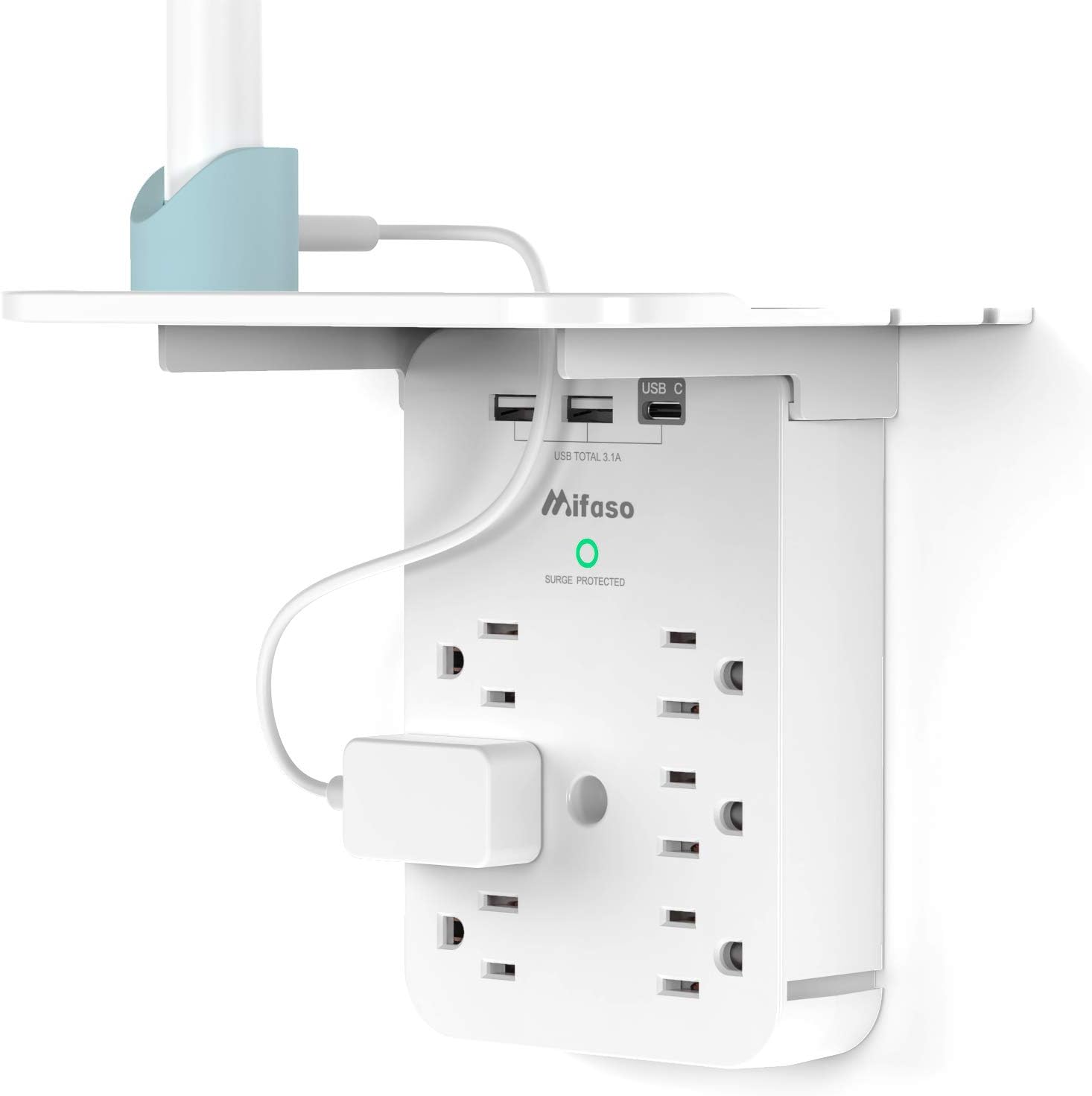Read more about the article Wall Outlet Extender with Surge Protector, 6 AC Outlets, Shelf, 2 USB & USB C Charging Ports – Home & Dorm Plug Expander