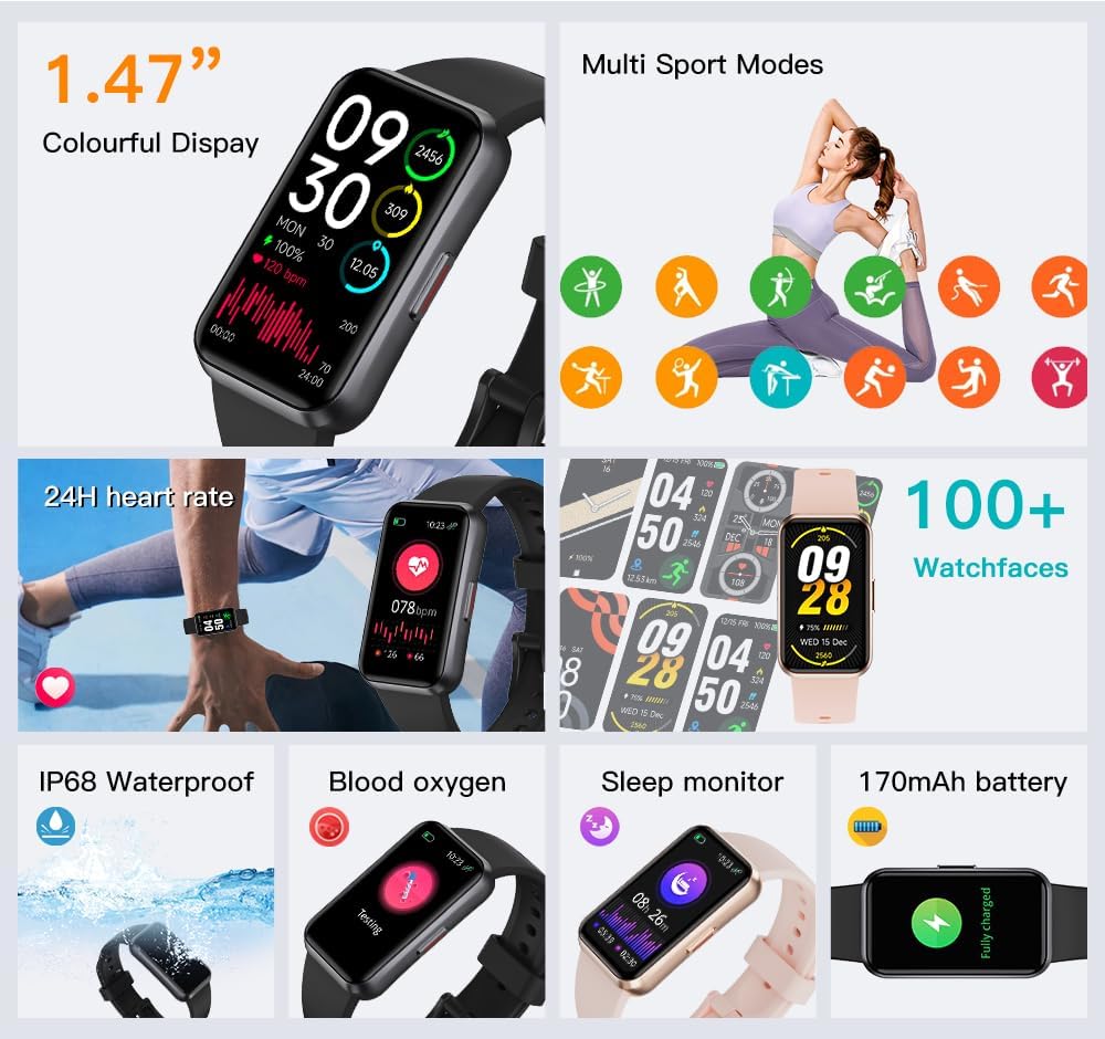 Read more about the article Fitness Trackers,Blood Oxygen Heart Rate Sleep Monitor,Smart Band 24/7 Health Monitoring,Calorie Pedometer Steps Counter Activity watchs/Notifications for iOS/Android