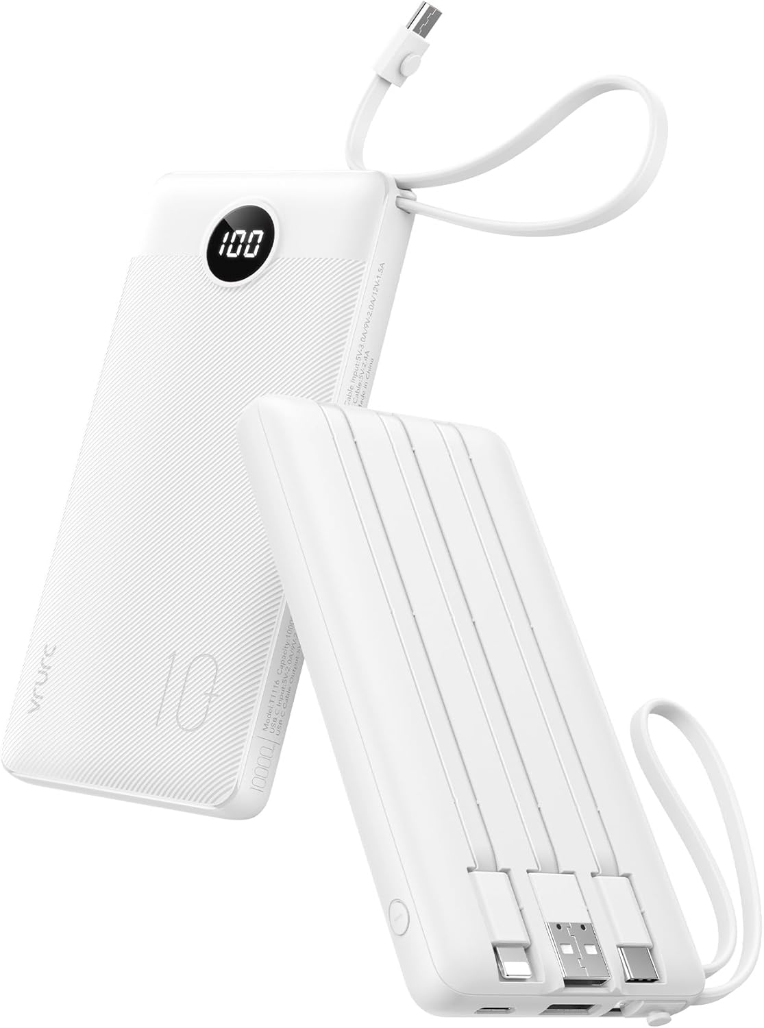 Read more about the article VRURC Portable Charger Power Bank, USB C Battery Pack 10000mAh,5 Outputs 2 Inputs Pocket Travel Charging Bank Built-in Cables for iPhone 17 Pro 17 16 15 14 13,Samsung,Android-White(1 Pack)