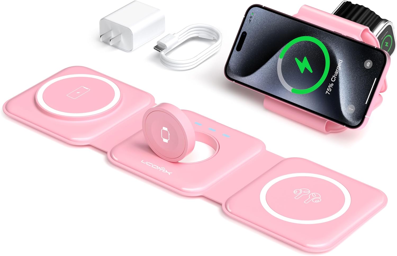 Read more about the article UCOMX 3 in 1 Charging Station for Multple Devices,Foldable 3 in 1 Wireless Charger for Travel,Nano Wireless Charging Station for iPhone16 15 14 13 12 Pro Max/Watch 10 9 8 7 6 5 4 3 Ultra/AirPod Pro