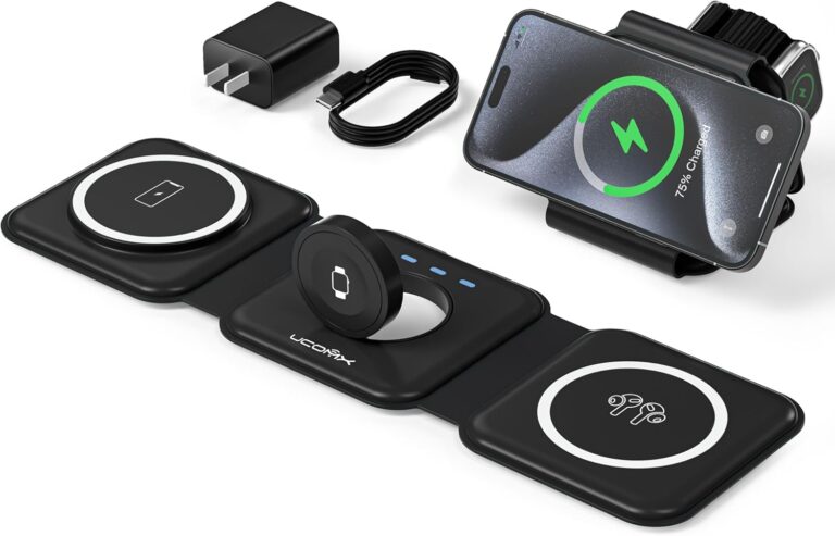 Read more about the article UCOMX 3 in 1 Charging Station for Multple Devices,Foldable 3 in 1 Wireless Charger for Travel,Nano Wireless Charging Station for iPhone16 15 14 13 12 Pro Max/Watch 10 9 8 7 6 5 4 3 Ultra/AirPod Pro