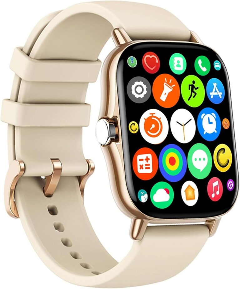 Read more about the article Smart Watch, 1.83″ Upgraded Full Touchscreen Smart Watch for Android iPhones with Heart Rate Blood Pressure Monitor, Multiple Sports Fitness Tracker with Smart Watches for Women Men (Gold)