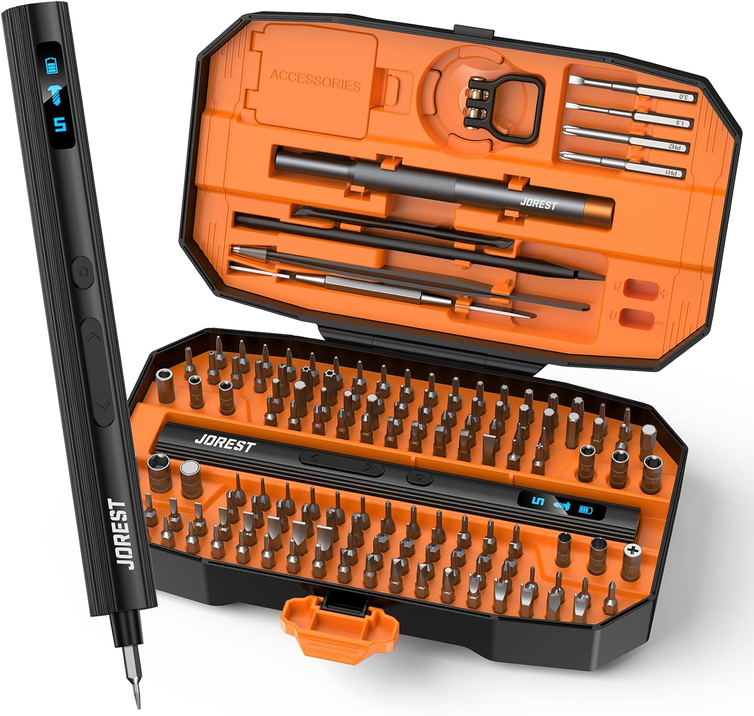 Read more about the article JOREST 155 in 1 Mini Electric Screwdriver Cordless, Precision Power Screwdriver Set, 5 Torque Levels (Max 0.75N.m), Gifts for Men, Magnetic Repair Tool Kit for iPhone, PC, Laptop, PS4 PS5, Xbox, Watch