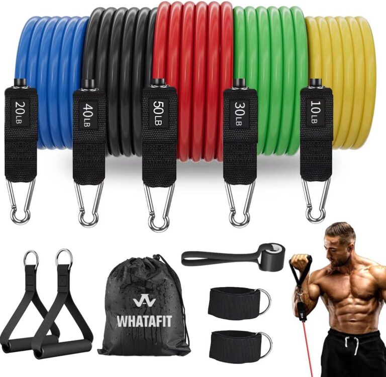 Read more about the article WHATAFIT Resistance Bands, Exercise Bands，Resistance Bands for Working Out, Work Out Bands with Handles for Men and Women Fitness, Strength Training Home Gym Equipment