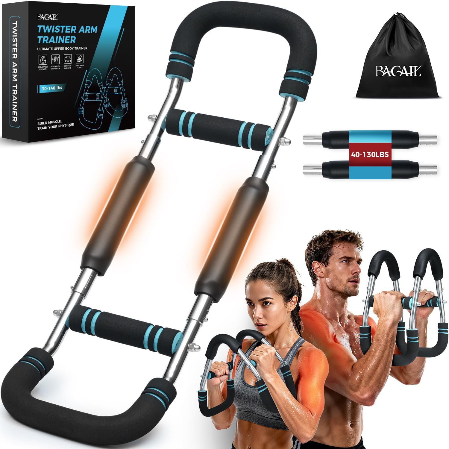 Read more about the article BAGAIL Twister Arm Trainer, 5 or 9 Level Resistance (30-140 lbs) for Chest & Arm Workout, All-in-One Home Gym Strength Training Equipment with Ergonomic Grips & Carry Bag for Men and Women