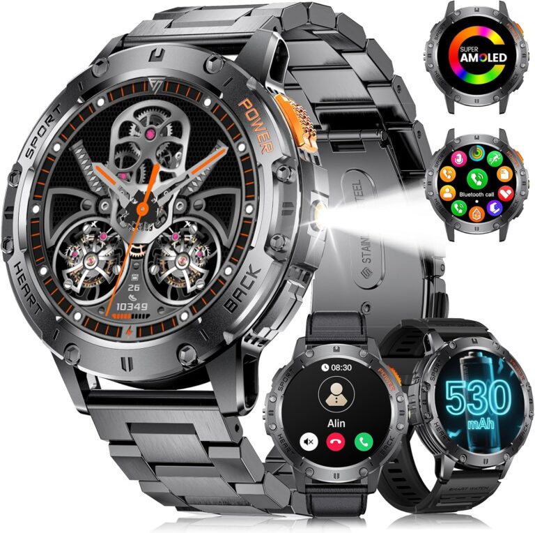 Read more about the article LIGE 1.43″ AMOLED Smart Watch for Men with Flashlight, Bluetooth Calling, 100+ Sport Modes, 530mAh, IP68 Waterproof Fitness Tracker for Workout, iOS Android Compatible, Black Steel Black Silicone