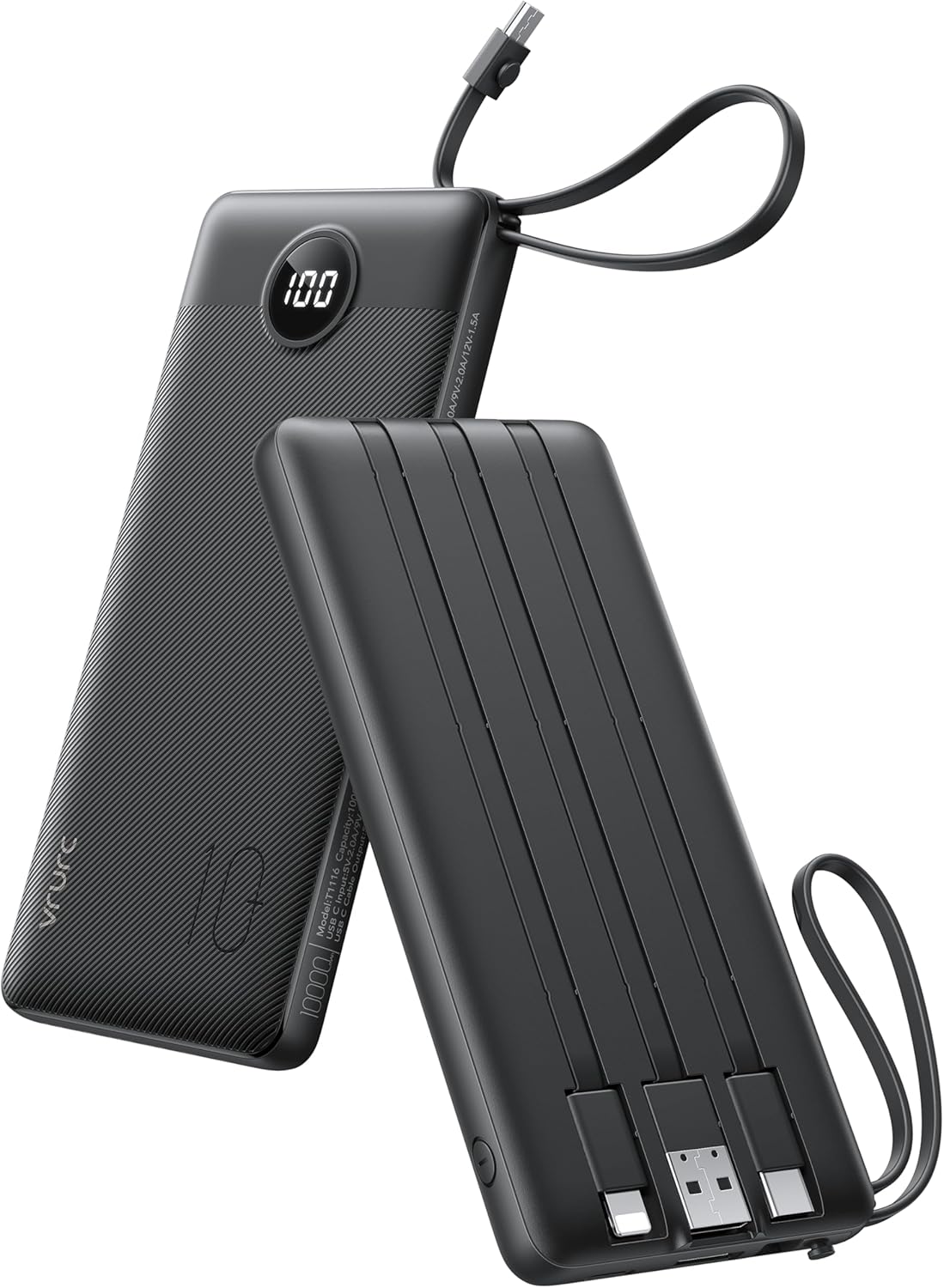 Read more about the article VRURC Portable Charger with Built in Cables, Slim Power Bank 10000mAh, USB C Travel Battery Pack, 5 Output 2 Input External Charging Bank for iPhone 17 16 15 14 13,Samsung,Android-Black(1 Pack)