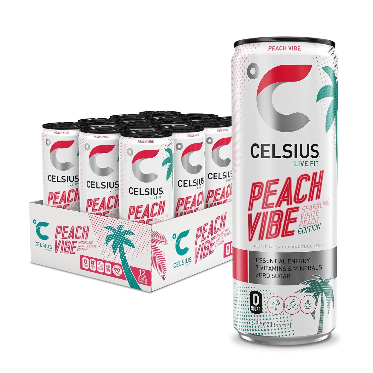 Read more about the article CELSIUS Sparkling Peach Vibe, Functional Essential Energy Drink 12 Fl Oz (Pack of 12)