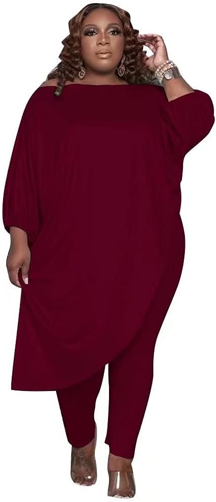 Read more about the article Plus Size Outfits for Women Tracksuits Long Sleeve Slant Shoulder Asymmetrica Tops Bodycon Pants Sweatsuit Sets