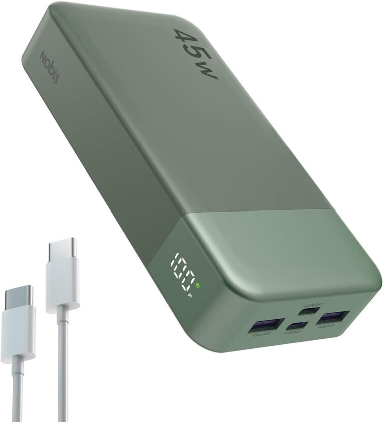 Read more about the article NOBIS Portable Charger, 20000mAh Power Bank, 45W Power Bank Fast Charging, Battery Pack with C to C Cable, Battery Bank with Digital Display for iPhone Android Laptop etc(Green)