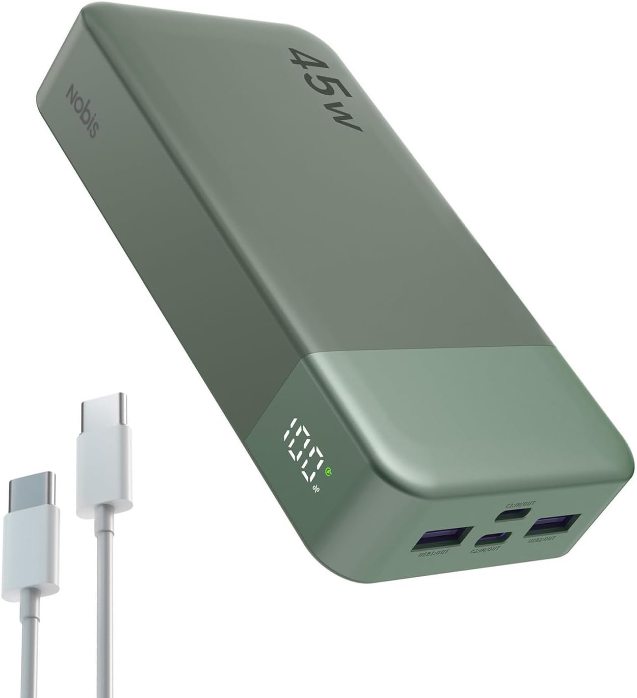 Read more about the article NOBIS Portable Charger, 20000mAh Power Bank, 45W Power Bank Fast Charging, Battery Pack with C to C Cable, Battery Bank with Digital Display for iPhone Android Laptop etc(Green)