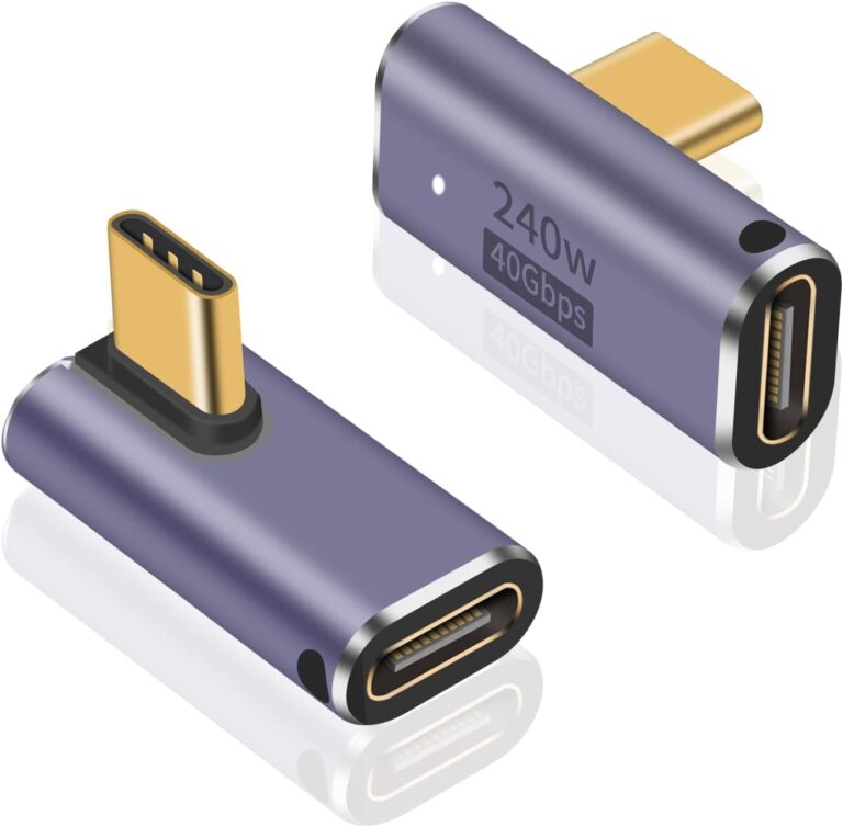 Read more about the article Poyiccot USB C Right Angle Adapter 240W, Right Angle 90 Degree USB C Male to Female Extender Support 40Gbps Data Transfer, 8K Video with LED Light for ipad, MacBook, Tablet, Phone, 2pcs