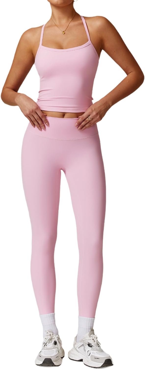 Read more about the article Womens Workout Sets Two Piece Cross Back Tank Top Matching High Waist Leggings Sets Gym Outfits Work Out Clothes