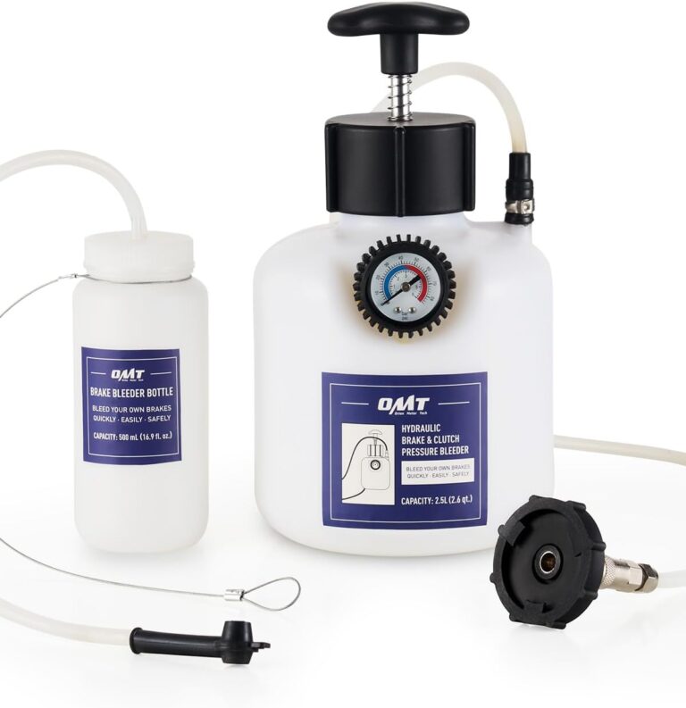 Read more about the article Orion Motor Tech Pressure Bleeder, 2.5L Pressure Brake Bleeder Set with 49.5mm Adapter, 2.6qt Manual Power Brake Bleeder with 500mL Brake Bleeder Bottle Compatible with GM Models Chevrolet Chrysler