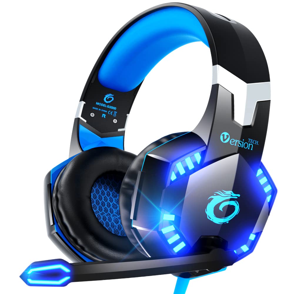 Read more about the article VersionTECH. G2000 Gaming Headset for PS5 PS4 Xbox One Controller,Bass Surround Noise Cancelling Mic, Over Ear Headphones with LED Lights for Mac Laptop Xbox Series X S Nintendo Switch NES PC Games