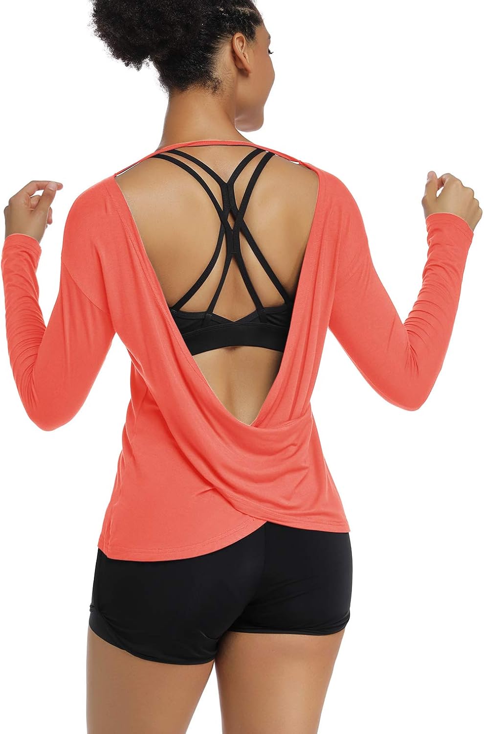 Read more about the article Muzniuer Women’s Long Sleeve Workout Shirts Backless Yoga Shirts Cross Back Open Shirt