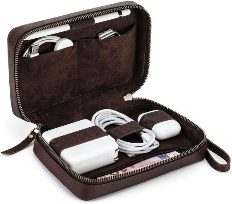 Read more about the article CONTACTS Electronic Organizer Travel Tech Case Leather Electronics Accessories Storage Box Vintage Portable Holder for Phone Charger Cables