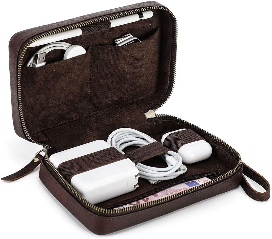 Read more about the article CONTACTS Electronic Organizer Travel Tech Case Leather Electronics Accessories Storage Box Vintage Portable Holder for Phone Charger Cables