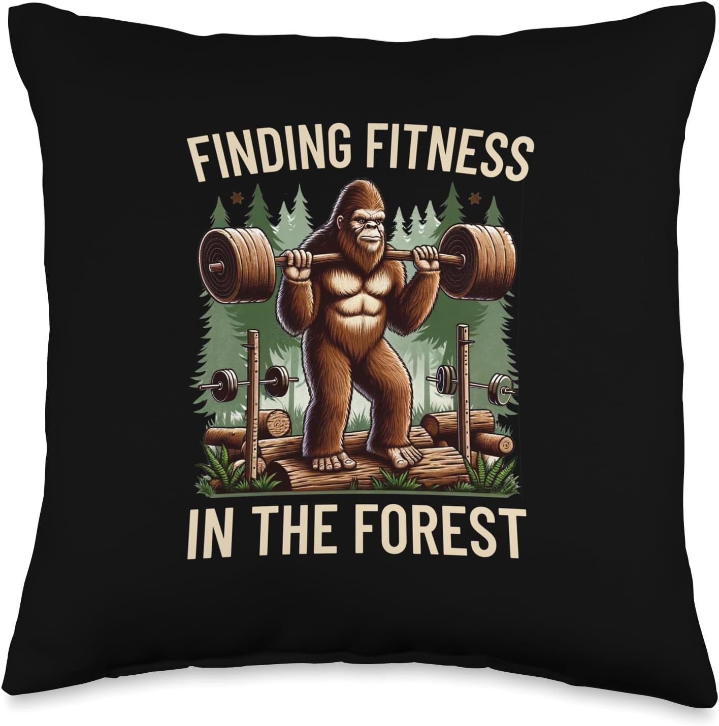 Read more about the article Funny Finding Fitness In The Forest Bigfoot Weightlifting Throw Pillow