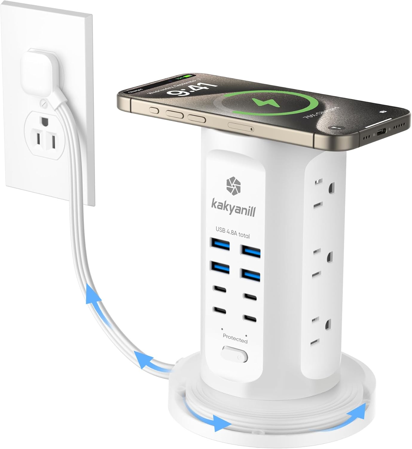 Read more about the article Power Strip Tower, kakyanill Surge Protector Tower 9 AC Outlets 8 USB (4 USB C), 6 Ft Retractable Extension Cord, Charging Station for Office Dorm Room, White