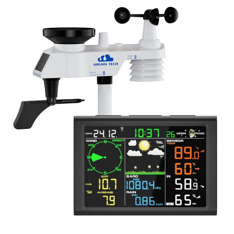 Read more about the article 10-in-1 Wireless Weather Station,with Outdoor Sensor,Rain Gauge,Atomic Clock,Wind Speed/Wind Direction,Indoor Temperature and Humidity,Barometer,Weather Forecast, etc.(NO WiFi)