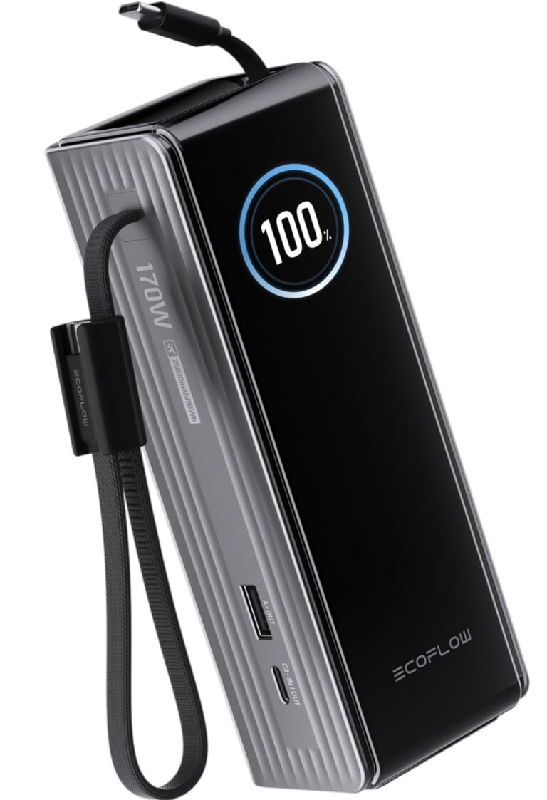 Read more about the article EF ECOFLOW Rapid Power Bank, 25,000mAh, 170W, 100W Built-in and Retractable Cables, Portable Charger with Triple 100W USB-C Port, Compatible with iPhone 17/16/15/14, Samsung, Laptop and More, Silver