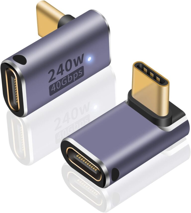 Read more about the article Poyiccot 240W USB C 90 Degree Adapter, Up & Down 90 Degree USB C Adapter,(40Gbps, 8K@60Hz, Male to Female) Type C Extender Compatible for iPad, Notebook, Galaxy S23, Thunderbolt 4/3, (2-Pack)