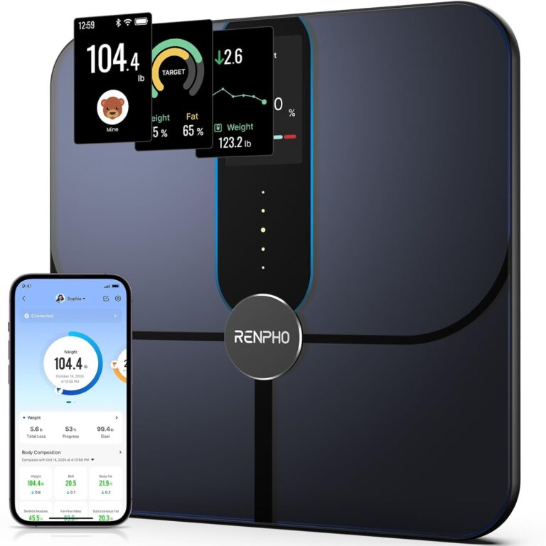 Read more about the article RENPHO Smart Scale for Body Weight Fat, Digital Bathroom Scale with Color Display, Wi-Fi & Bluetooth Fitness Equipment for BMI Muscle Mass Composition, Rechargeable, Elis Nova