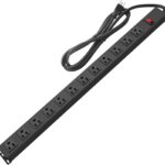 Metal Wall Mount Power Strip, Mountable Power Outlet with 12 AC Outlets, Aluminum Alloy Mount Power Socket with Switch, 6 FT SJT 3/C 14AWG Power Cord, 15A 125V 1875W (12AC) Black