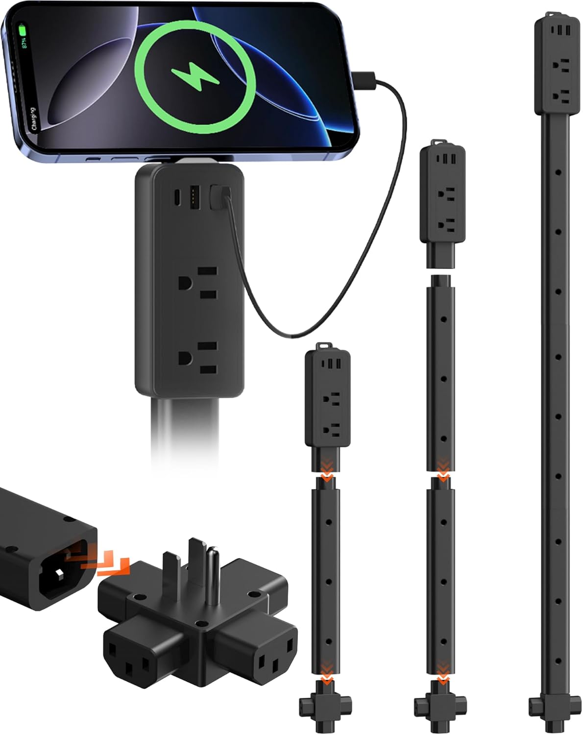 Read more about the article Electrical Outlet Extender Stick Black with 4-Way Flat Plug | Extends 8″-36″ | Outlet Extender with 2AC Outlets, 2USB-A & 1USB-C Ports | Socket Expander Access Hard-to-Reach Outlets Bed Sofa Behind