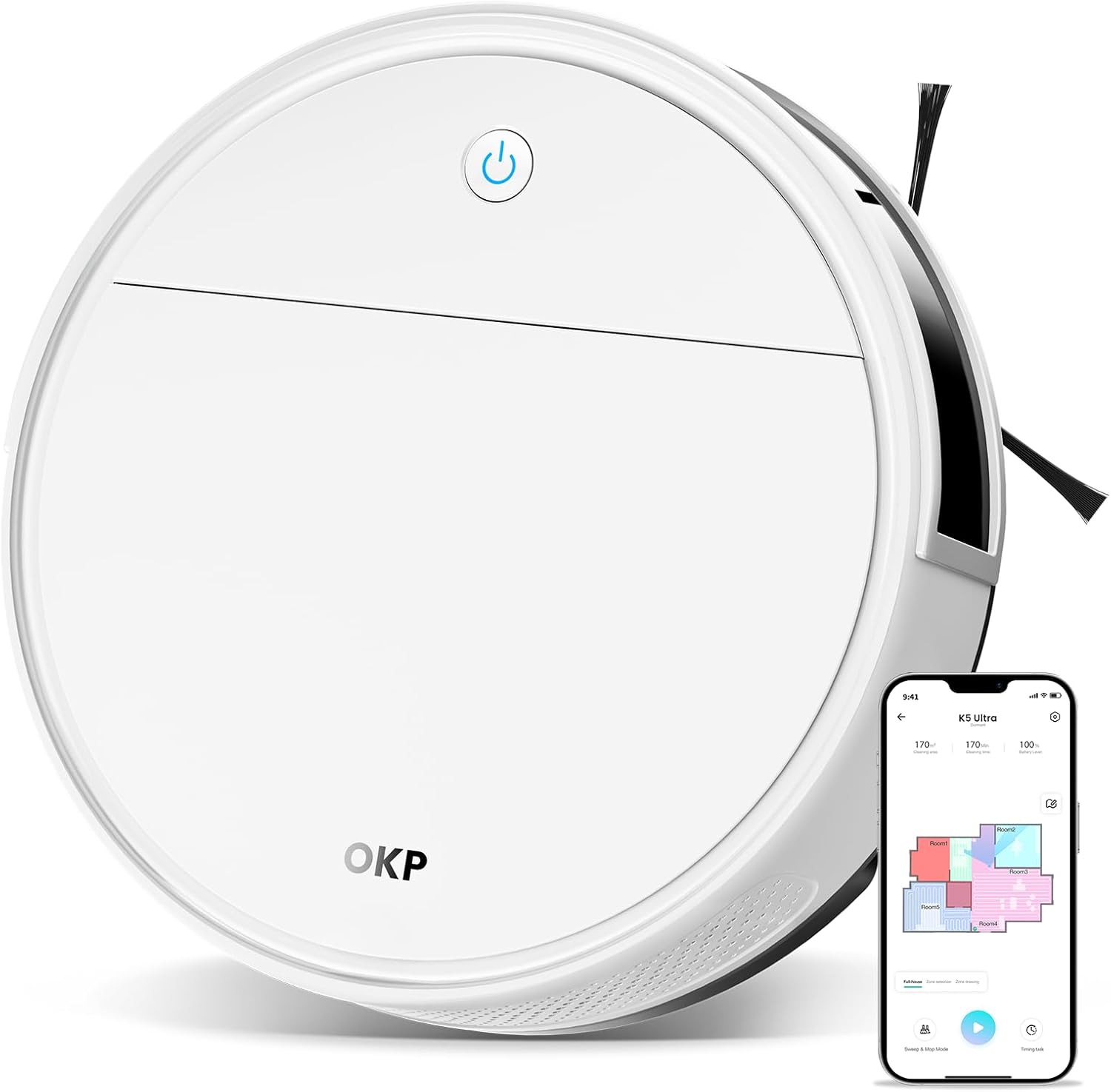 Read more about the article OKP K5 Ultra Robot Vacuum and Mop Combo,2.9 inch Small Robot Vacuum with ToF LiDAR Navigation,170Min Runtime,PSD Obstacle Avoidance,Automatic Charging,WiFi/App/Alexa Control, for Pet Hair and Home