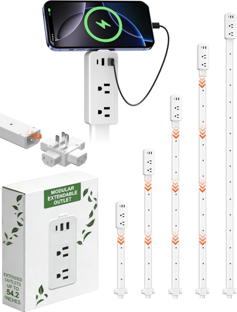 Read more about the article Electrical Outlet Extender with Adjustable Sticks 8″-56″, 4-Way Flat Plug for Different Wall Sockets, Features 2AC Outlets, 2USB-A, 1USB-C for Hard-to-Reach Outlets Behind Couch Nightstands Desks TV