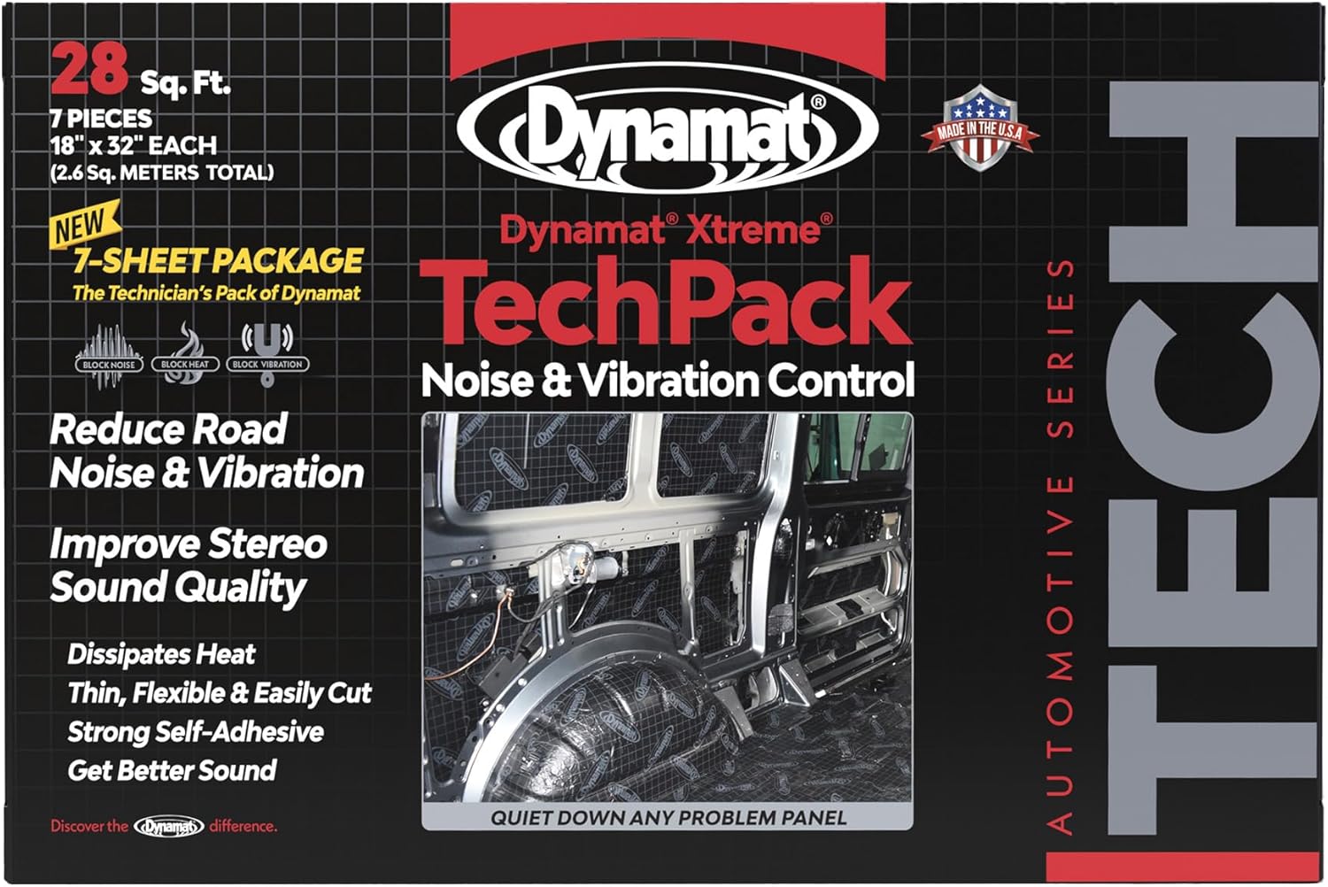 Read more about the article Dynamat Xtreme Tech Pack Sound Deadening Car Insulation – Noise Dampening for Floor, Doors, Panels, Hood, Engine or Trunk – Easy Self Adhesive Install – Made in USA – 7 Sheets, 18”x32”, 28 sq ft total