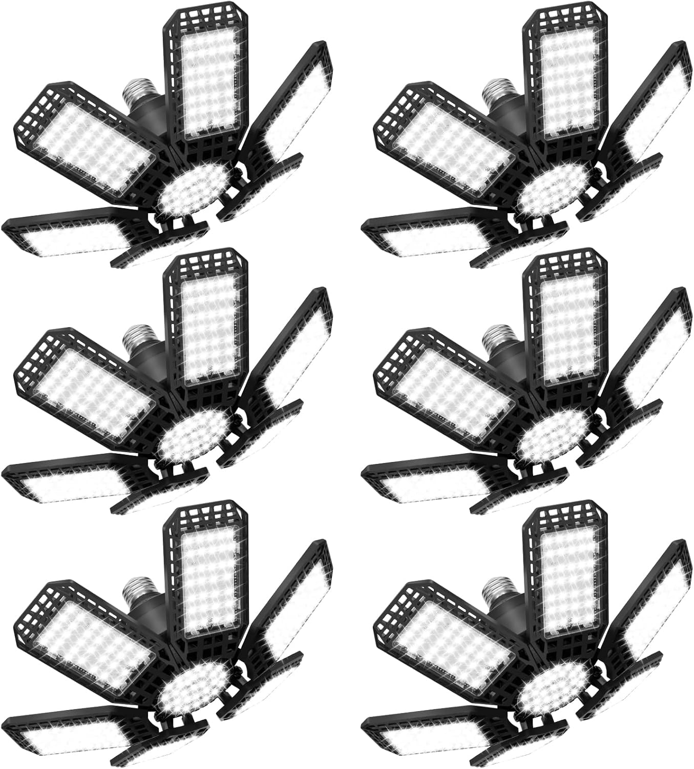 Read more about the article 6 Pack Garage Lights, 28000LM Super Bright LED Shop Lights with 6+1 Deformable Panels, 6500K Garage Light Ceiling Led, E26/E27 Socket Screw in Bulb for Warehouse, Workshop, Basement, Attic