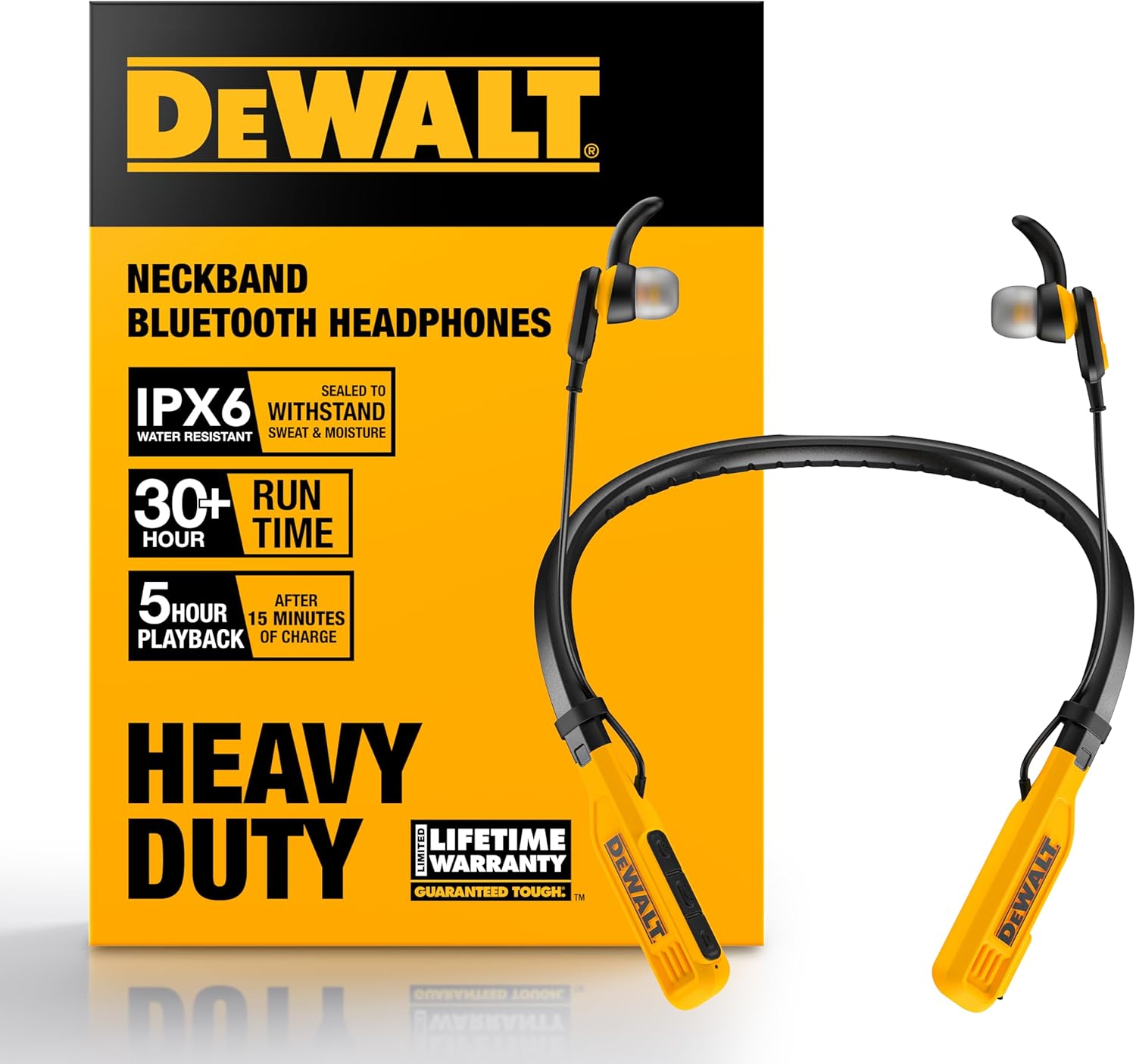 Read more about the article DEWALT Heavy Duty Bluetooth Neckband Headphones, Wireless Around The Neck Earbuds w/ 30H Runtime + Noise Isolation, Secure Magnetic Wireless Earbuds, Jobsite Pro Built-in Mic Bluetooth Headsets