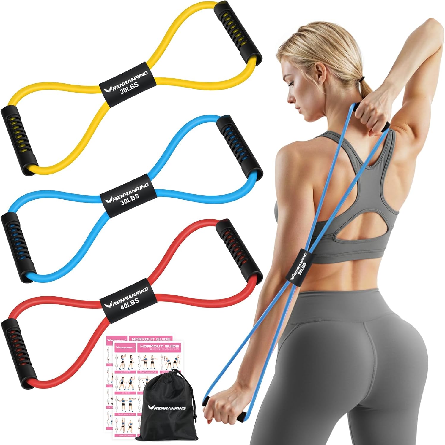 Read more about the article RENRANRING Figure 8 Fitness Resistance Bands with Handles – Exercise Tube Band Set of 3 for Arm and Shoulder Stretch, Rope 8 Word Elastic for Women and Men