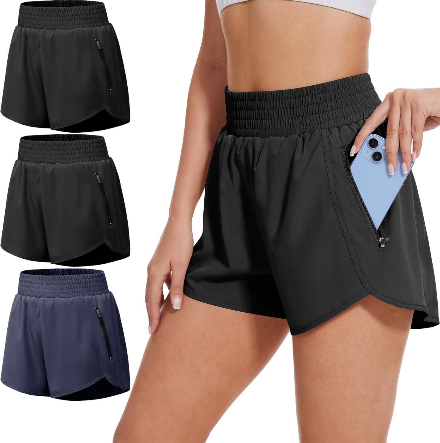 Read more about the article BALENNZ Women’s Athletic Workout Shorts with Zipper Pockets Activewear Elastic Waist Gym Running Shorts