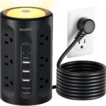 Surge Protector Power Strip Tower with 5 USB Ports and Night Light,10FT Extension Cord with 12 AC Multiple Outlets (Black, 10FT)