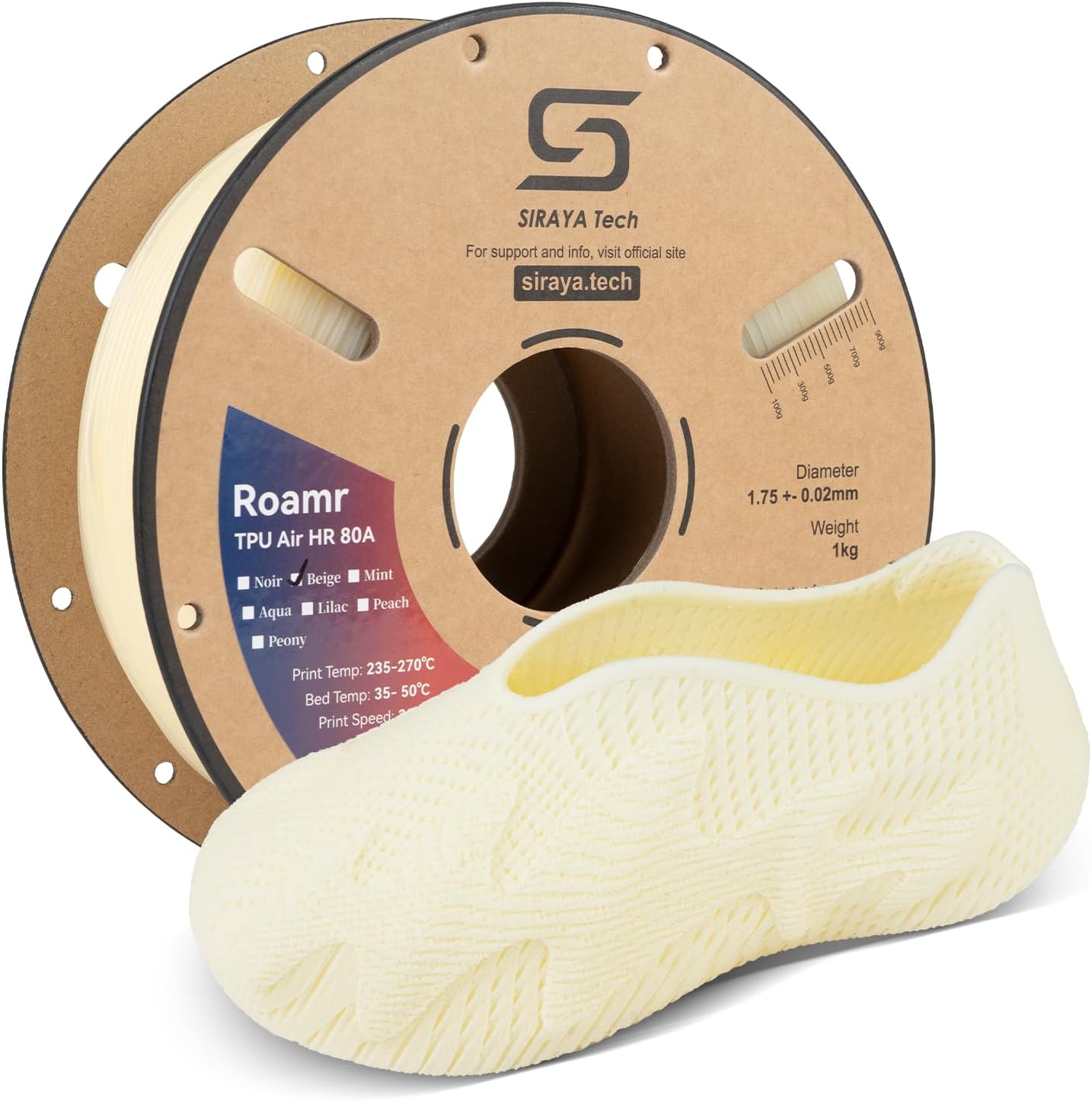Read more about the article Siraya Tech Roamr TPU Air HR 80A Filament, 48-50% High Rebound, Foaming Flexible 3D Printer Filament, 64A-80A Variable Hardness, Matte Finish for Footwear, Midsoles, and Orthotics (800g, Beige)