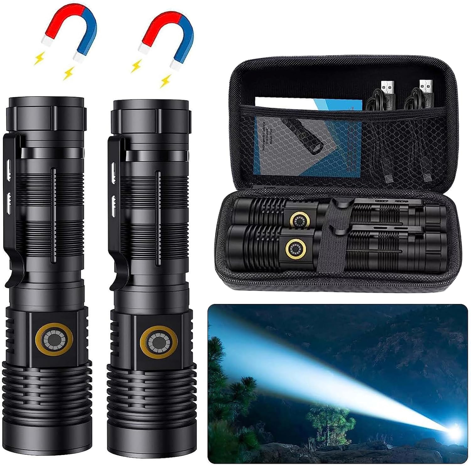 Read more about the article Hoxida Rechargeable Tactical Flashlights High Lumens – 1500 Meters Long Beam Super Bright LED Magnetic Flashlight USB Zoomable 5Modes Small Long Beam Spotlight Flashlight for Hiking, Camping
