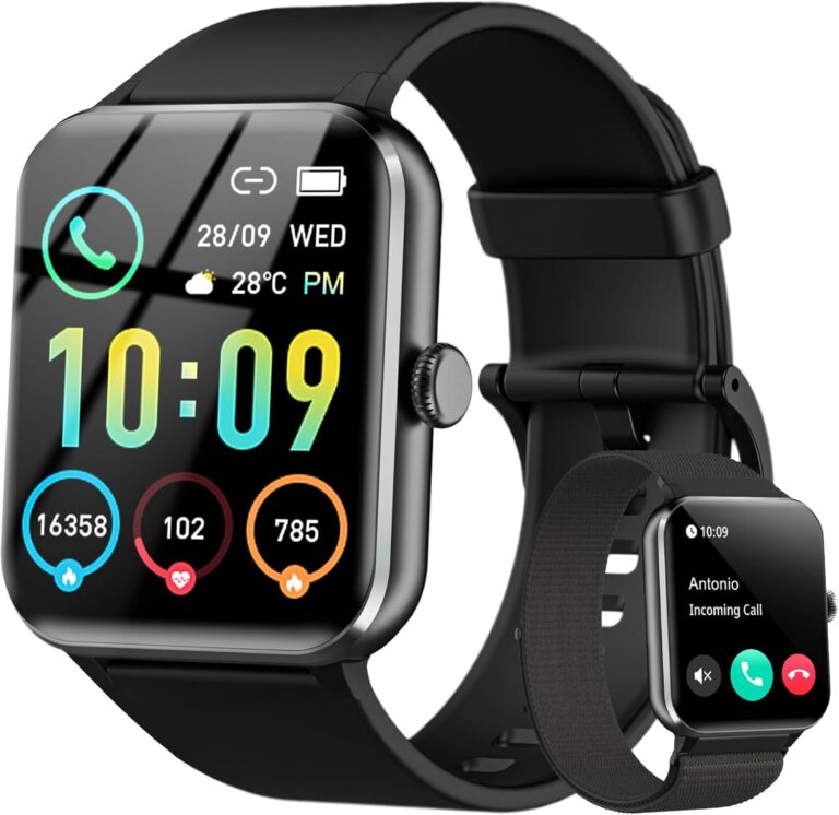 Read more about the article Smart Watch(Answer/Make Call), 1.85″ Smartwatch for Men Women, 100+ Sport Modes, Pedometer, IP68 Waterproof Fitness Tracker, Heart Rate/Sleep Monitor, Smart Watches for Android & iOS (2 Straps)