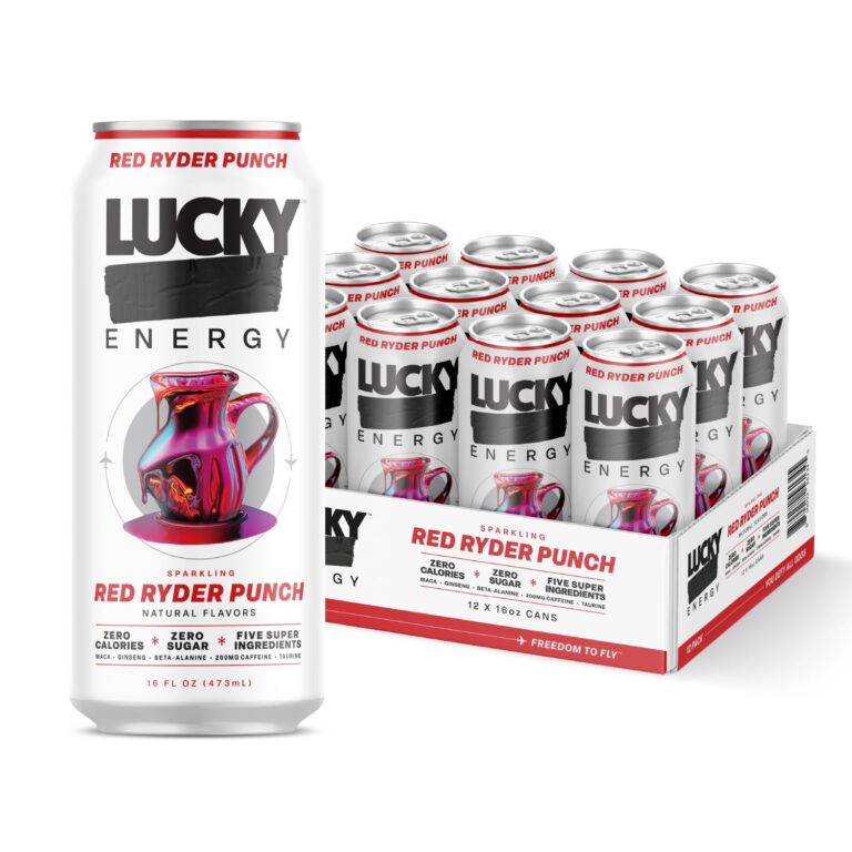 Read more about the article Lucky Energy Sugar Free Energy Drinks, Red Ryder Punch, 16oz Cans (12-Pack) Healthy, Zero Sugar Energy Drink with Maca, Ginseng, Beta-Alanine, Taurine & 200mg Caffeine