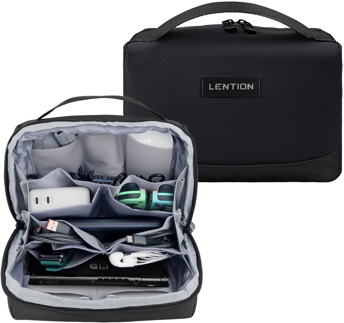 Read more about the article LENTION Premium Electronics Organizer Case with Handle, Large Multi-Compartment Travel Tech Bag for Tablet, Macbook Chargers, Cables, AirPods, Hard Drive Case Waterproof Travel Accessory(M372 Black)