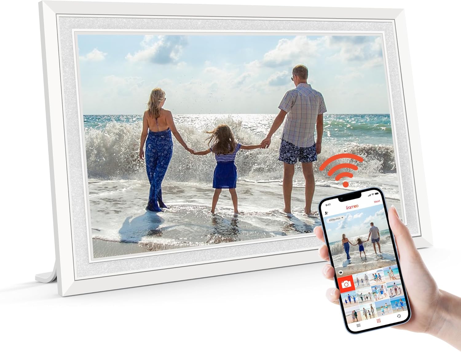 Read more about the article Frameo 10.1″ Digital Picture Frame with 32GB Memory White WiFi Electronic Photo Frame 1280 x 800 IPS HD Touch Screen Auto-Rotate Slideshow Wall Mountable Share Photos/Video Remotely Anywhere