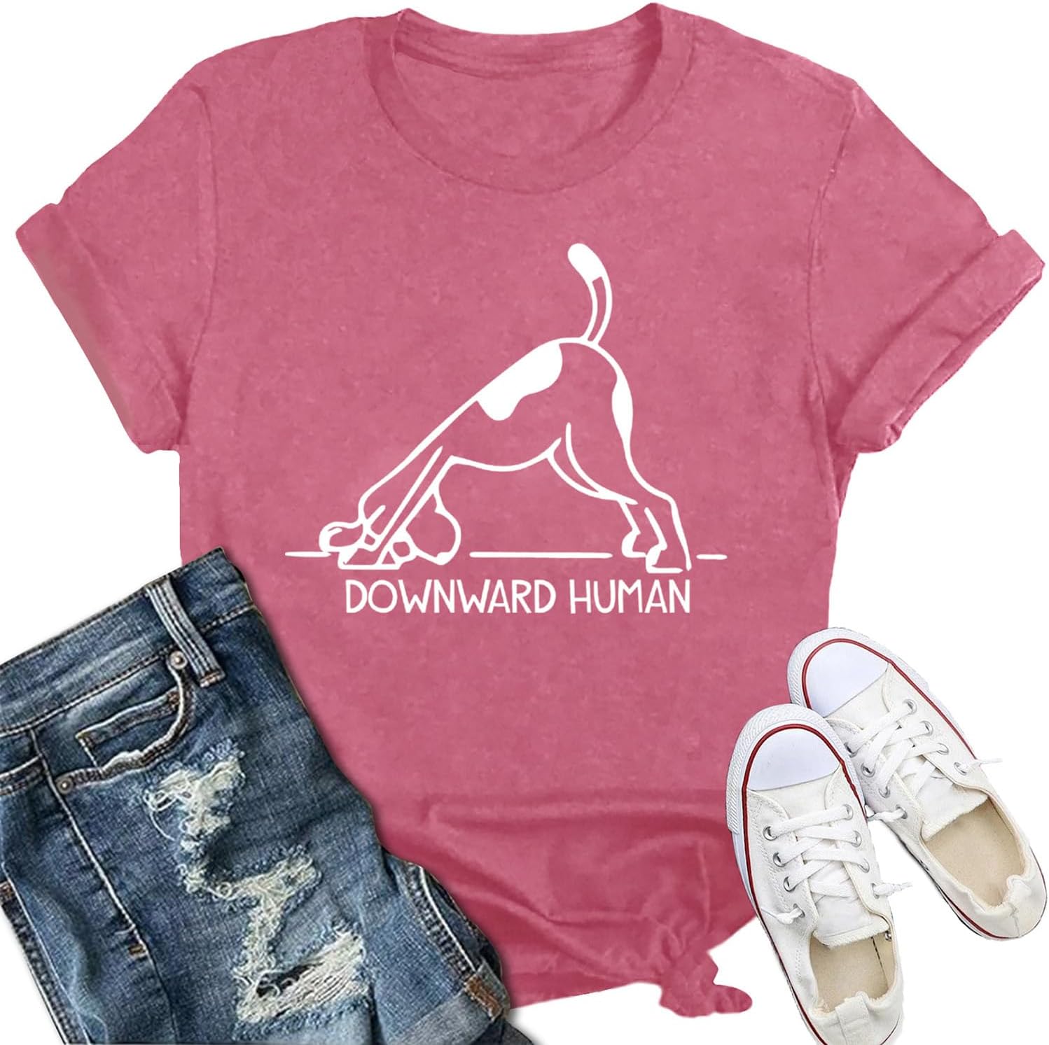 Read more about the article Womens Yoga Shirt Yoga Pilates Lover Workout T-Shirt Funny Downward Human Fitness Tee