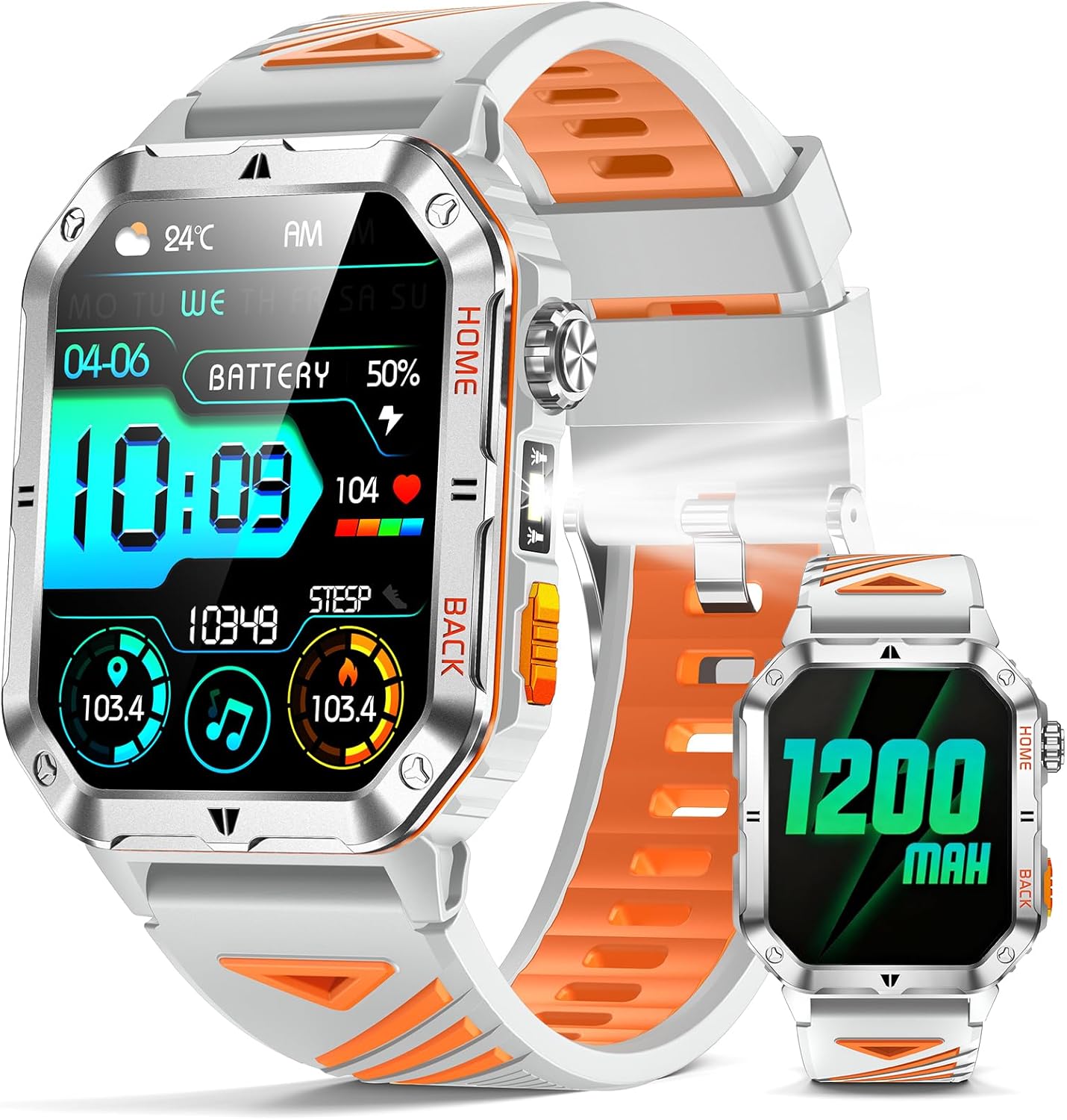 Read more about the article Military Smarty Watch for Men, 2.01″ Smartwatch with 1200mAh Battery, Flashlight, Answer/Make Calls, Heart Rate/Sleep Monitor 100+ Sport Modes Fitness Tracker for Android/iPhone