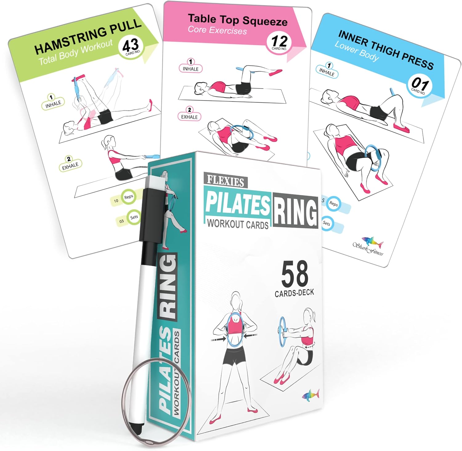 Read more about the article Pilates Ring Workout Cards -58 Exercise ring Card with Pilates circle Work Out Posture, Instruction & Breathing Tips | Free Dry-Erase Marker & Binding ring|Pilates Equipment Thigh Master guide