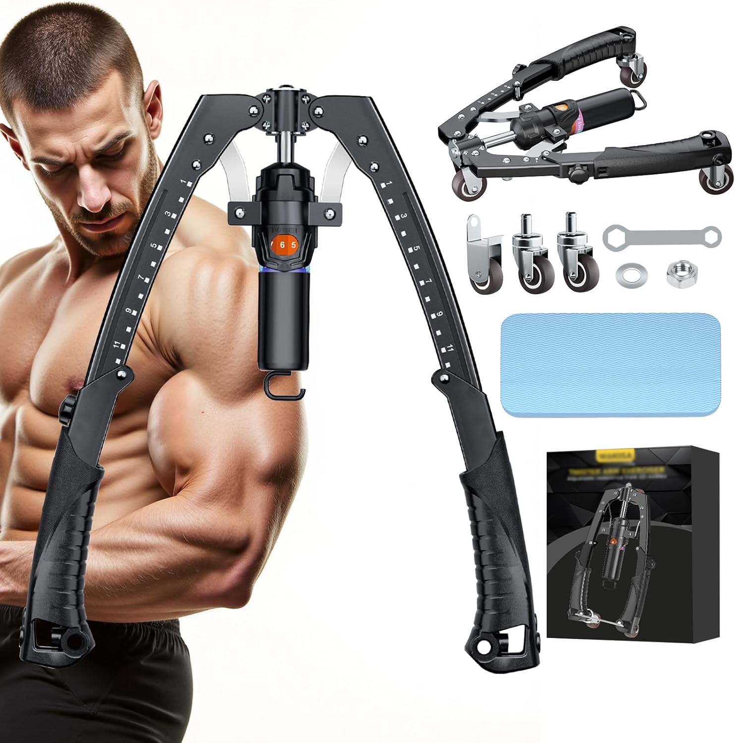 Read more about the article Twister Arm Trainer, 3 in 1 Hydraulic Power Chest Workout Equipment with Ab Roller Wheels and Hooks, Adjustable 22-440lbs Arm Trainer for Men Women, Home Gym Equipment for Full Body Strength Training